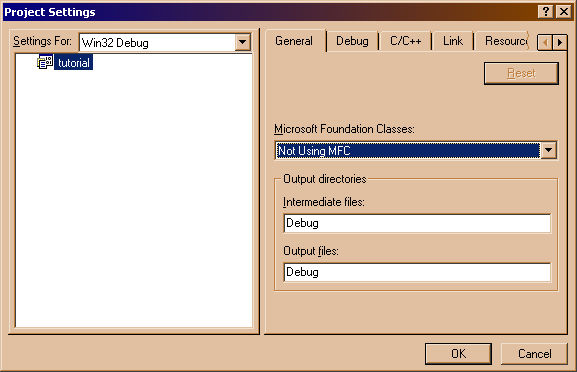 Project Settings dialog