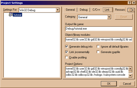 Project Settings / Link dialog